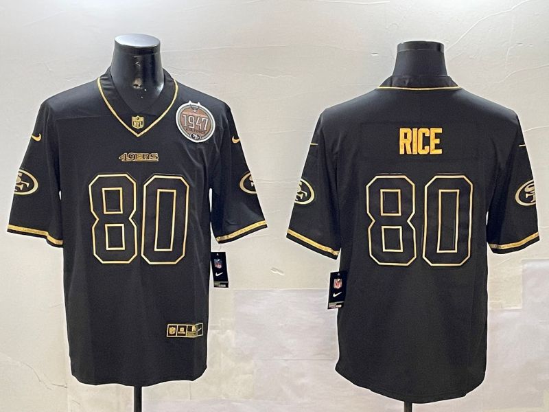 Men San Francisco 49ers #80 Rice Black Gold Throwback 2024 Nike Limited NFL Jersey style 2